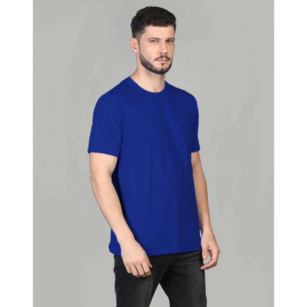 Amfyn Men's Casual Half Sleeve Solid Cotton Blended Round Neck T-shirt (Royal)