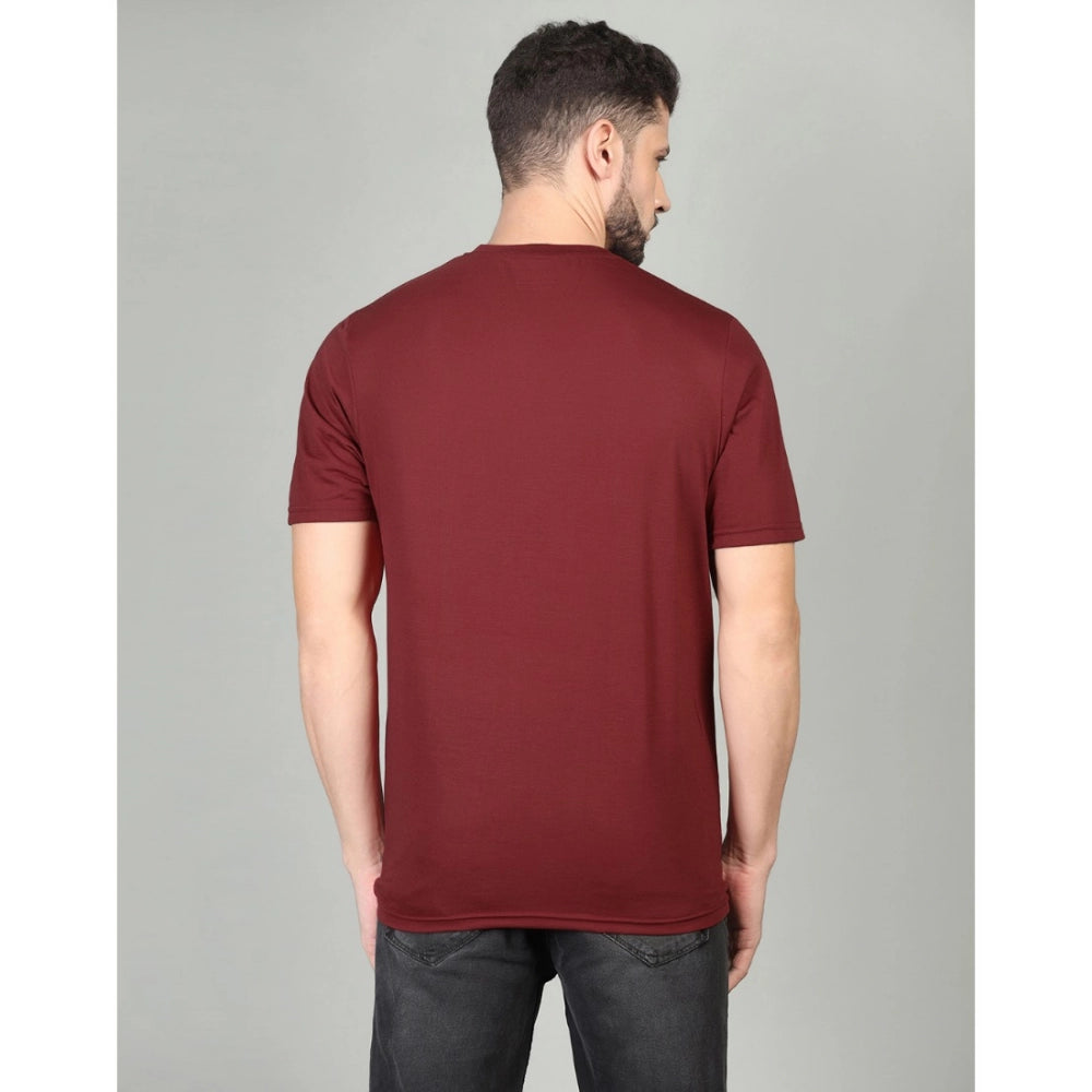 Amfyn Men's Casual Half Sleeve Solid Cotton Blended Round Neck T-shirt (Maroon)