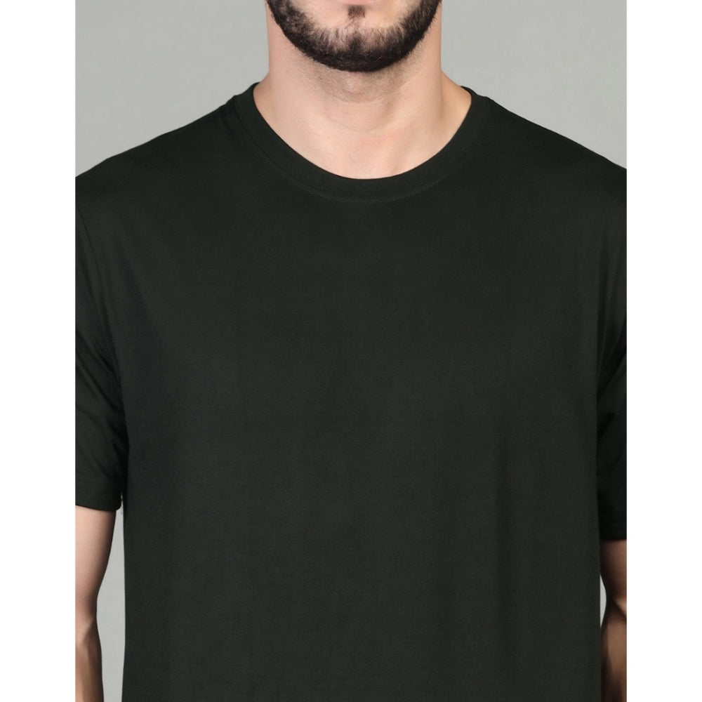 Amfyn Men's Casual Half Sleeve Solid Cotton Blended Round Neck T-shirt (Green)