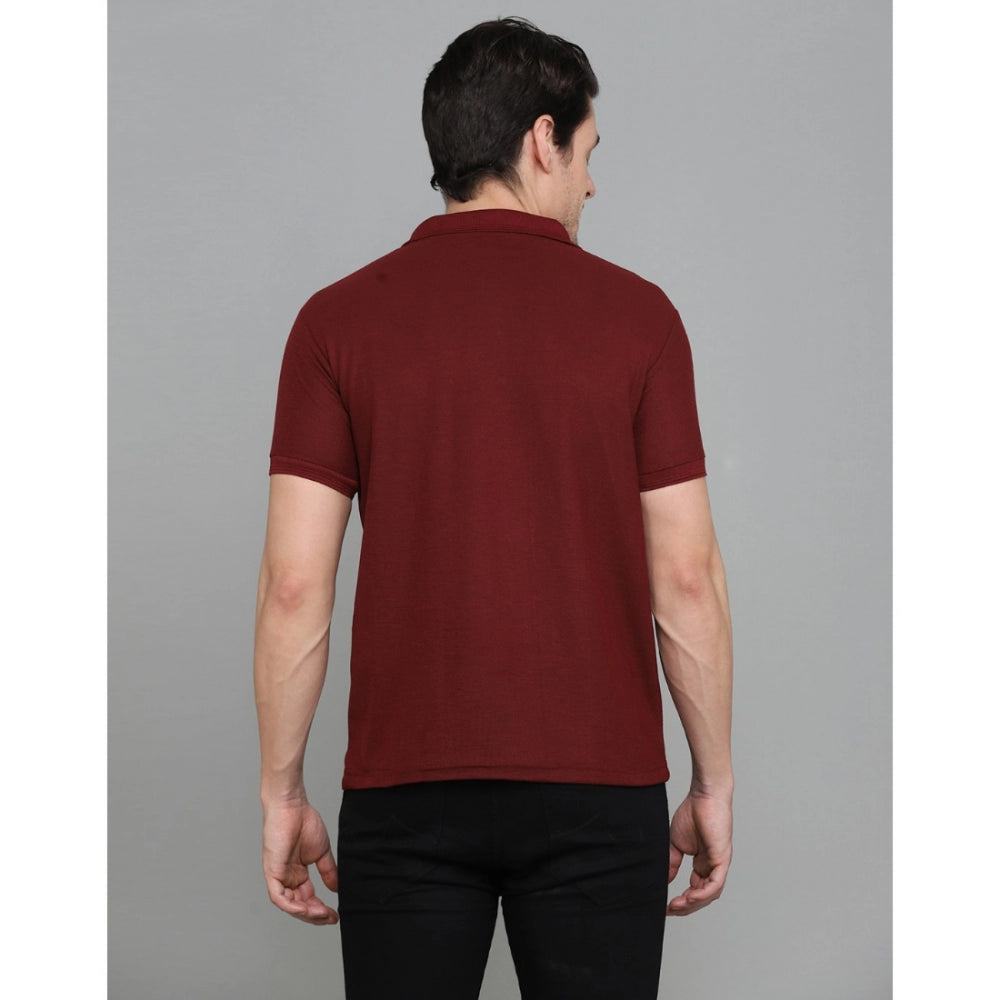 Amfyn Men's Casual Half Sleeve Solid Cotton Blended Polo Neck T-shirt (Maroon)