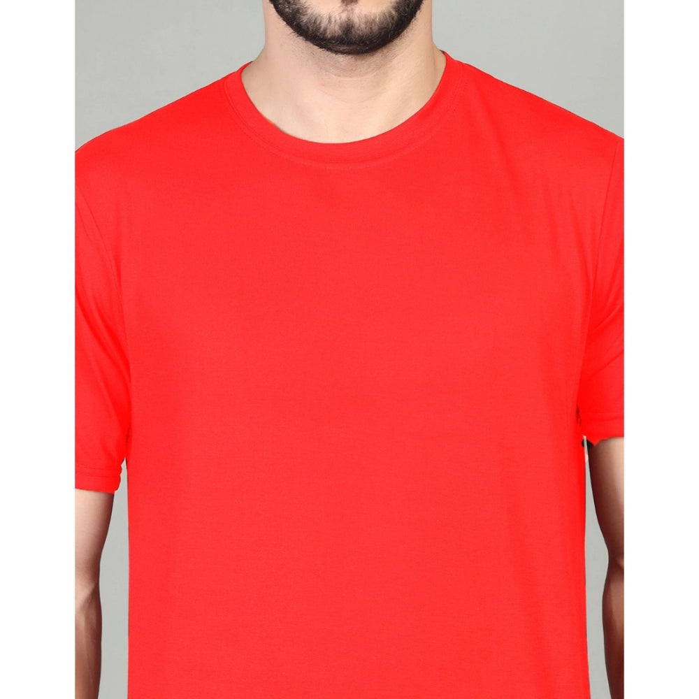 Amfyn Men's Casual Half Sleeve Solid Cotton Blended Round Neck T-shirt (Red)