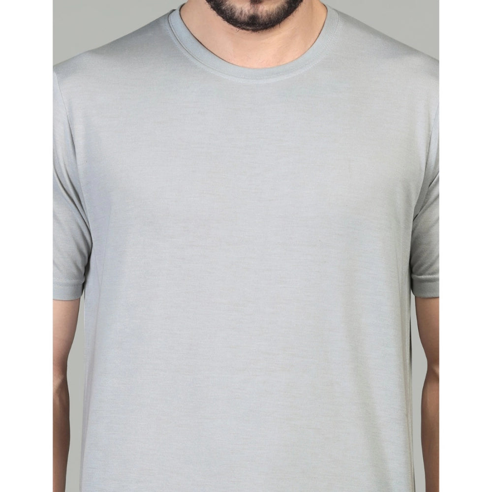 Amfyn Men's Casual Half Sleeve Solid Cotton Blended Round Neck T-shirt (Grey)