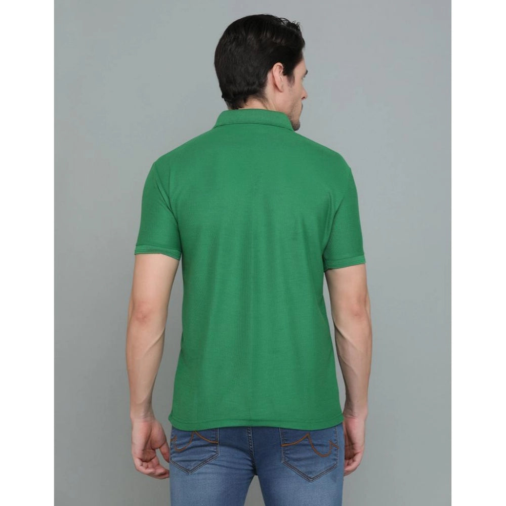Amfyn Men's Casual Half Sleeve Solid Cotton Blended Polo Neck T-shirt (Green)