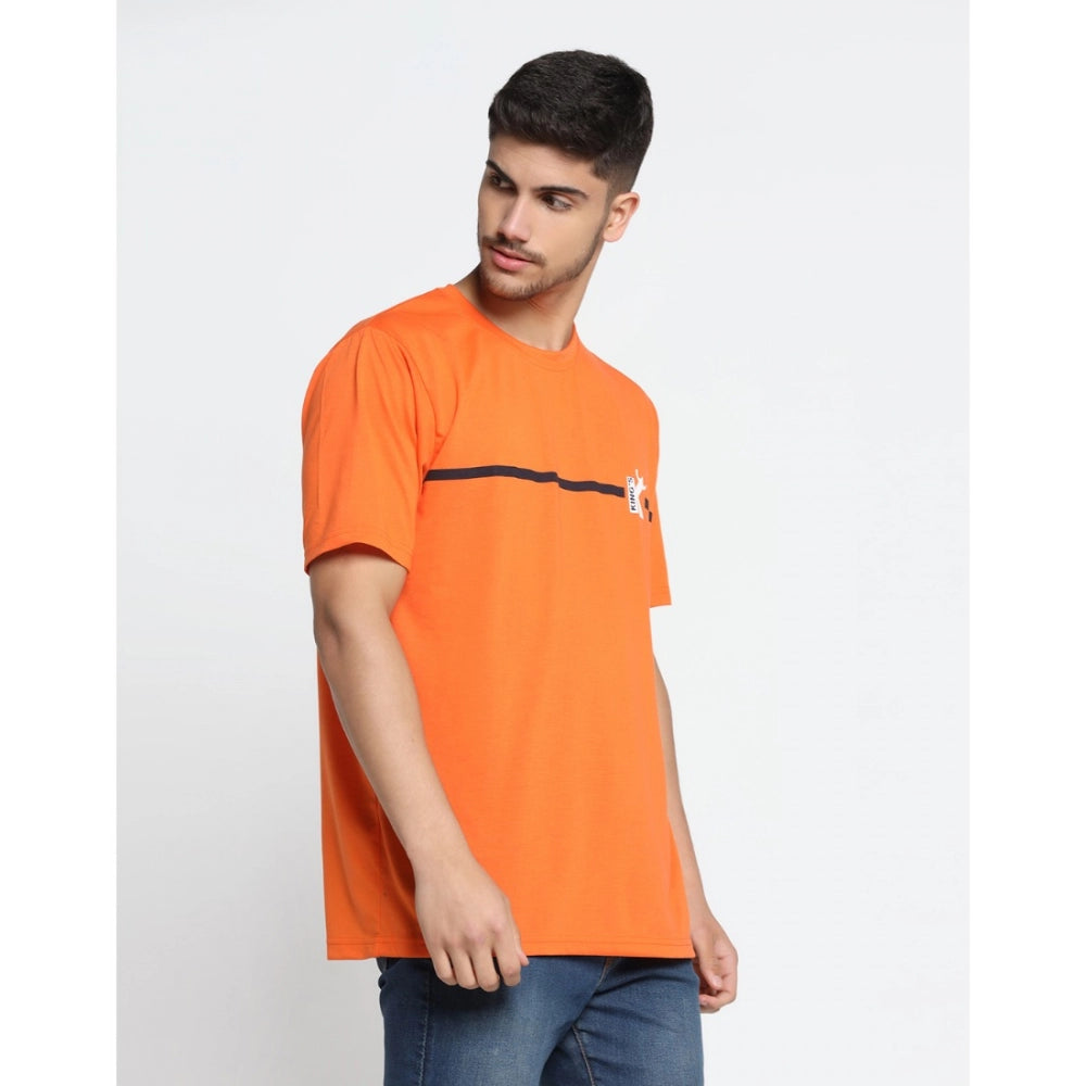 Amfyn Men's Casual Half Sleeve Printed Cotton Blended Round Neck T-shirt (Orange)