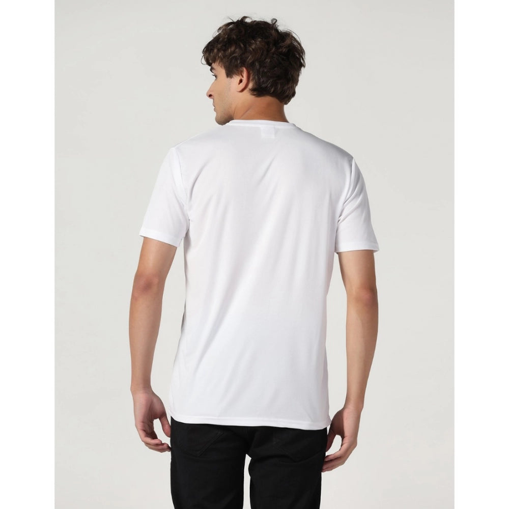 Amfyn Men's Casual Half Sleeve Solid Polyester Round Neck T-shirt (White)