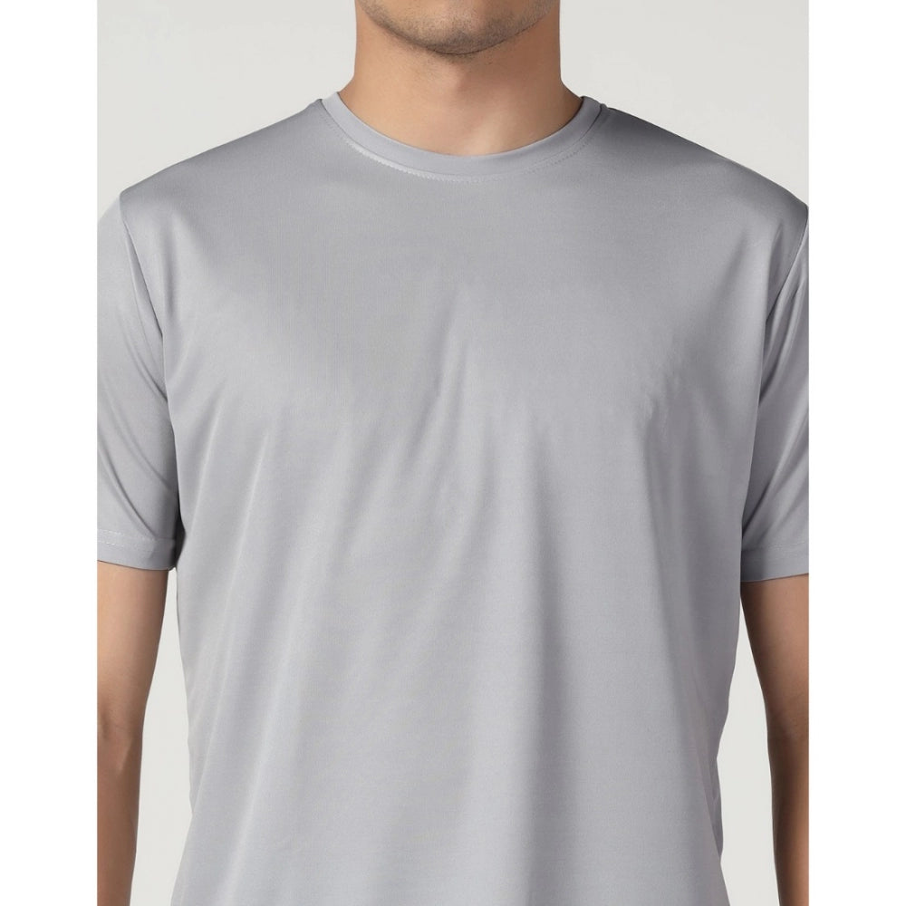 Amfyn Men's Casual Half Sleeve Solid Polyester Round Neck T-shirt (Lgrey)