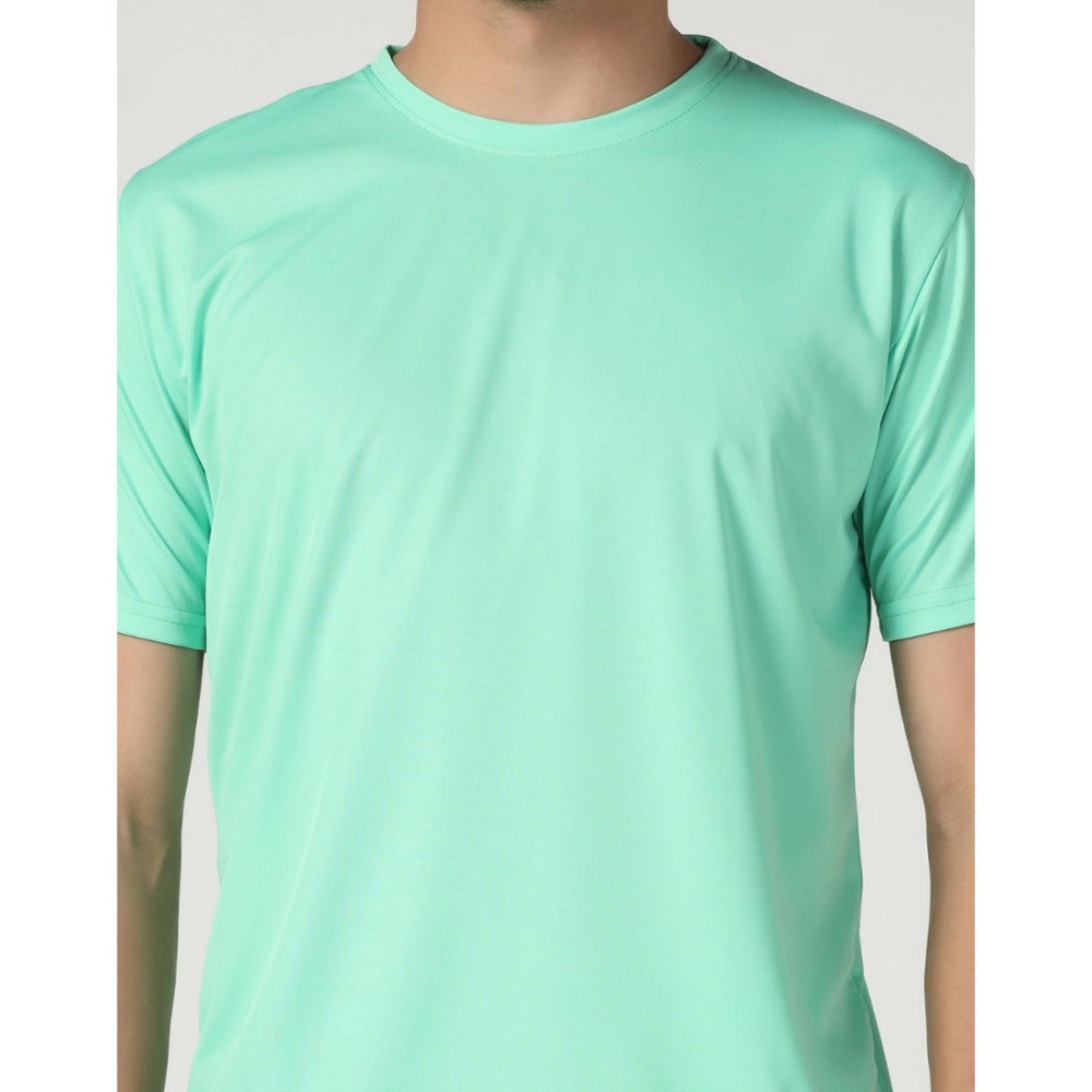 Amfyn Men's Casual Half Sleeve Solid Polyester Round Neck T-shirt (Lgreen)