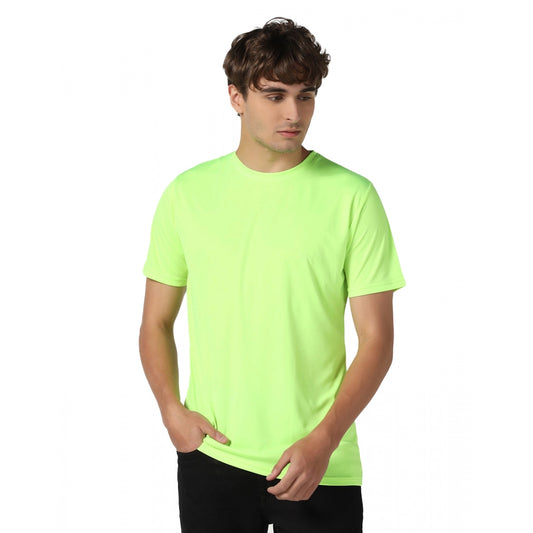 Amfyn Men's Casual Half Sleeve Solid Polyester Round Neck T-shirt (Neon)