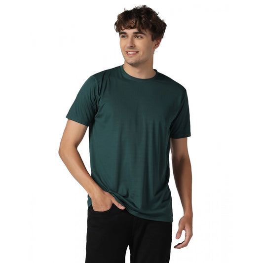 Amfyn Men's Casual Half Sleeve Solid Polyester Round Neck T-shirt (Green)
