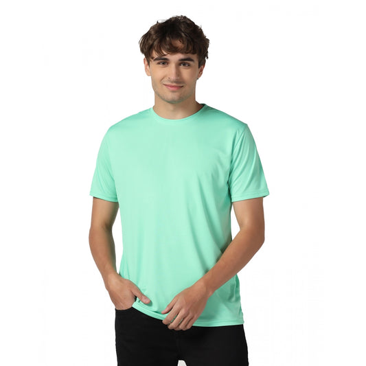 Amfyn Men's Casual Half Sleeve Solid Polyester Round Neck T-shirt (Lgreen)