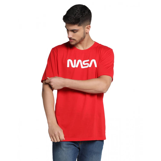 Amfyn Men's Casual Half Sleeve Printed Cotton Blended Round Neck T-shirt (Red)