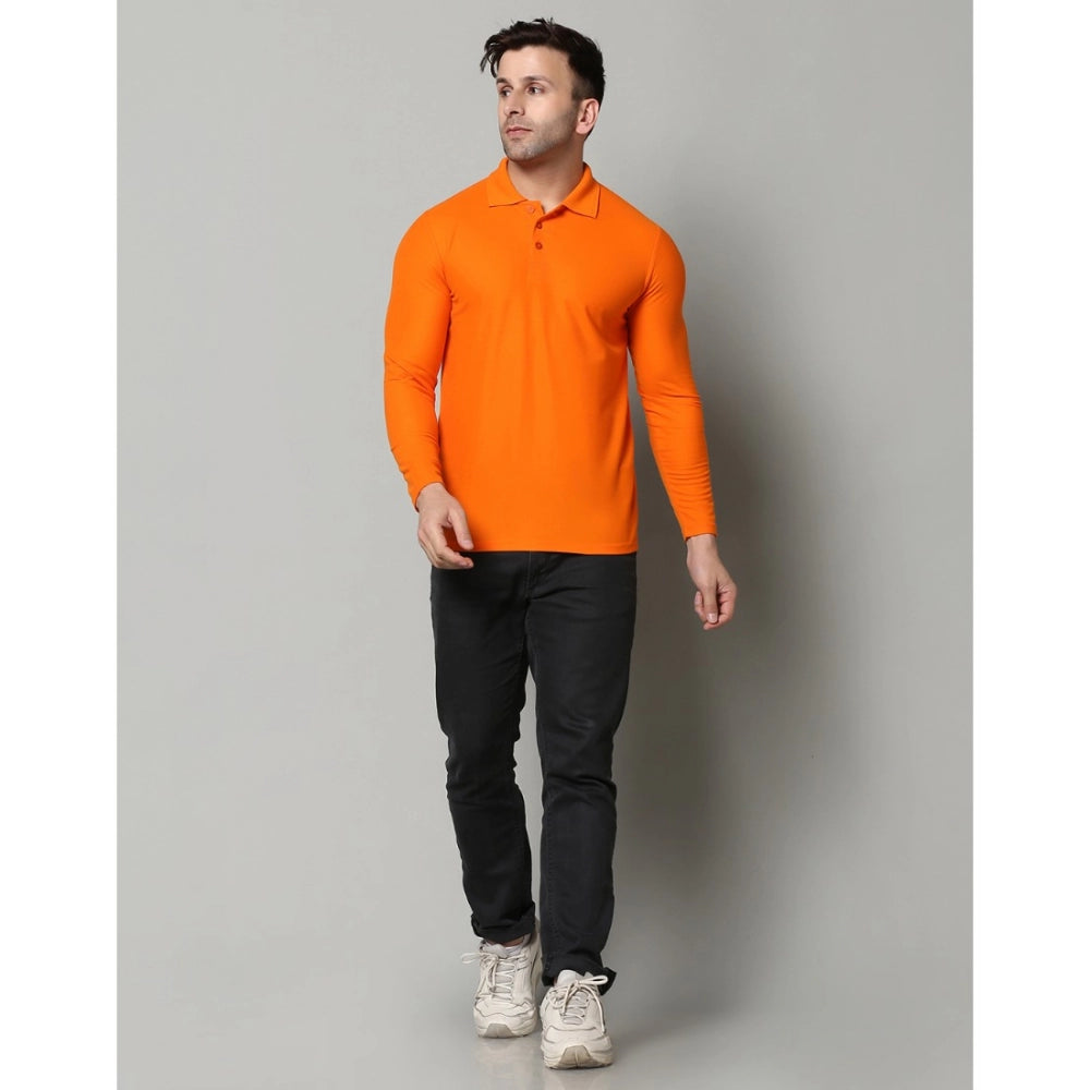 Amfyn Men's Casual Full Sleeve Solid Cotton Blended Polo Neck T-shirt (Orange)