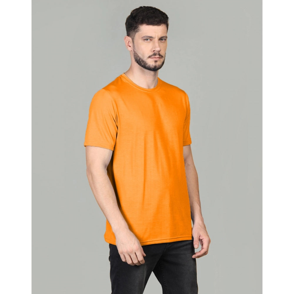 Amfyn Men's Casual Half Sleeve Solid Cotton Blended Round Neck T-shirt (Orange)