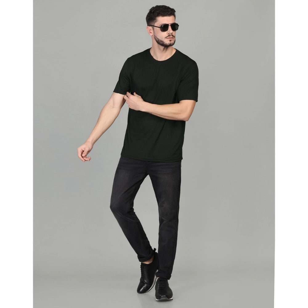 Amfyn Men's Casual Half Sleeve Solid Cotton Blended Round Neck T-shirt (Green)