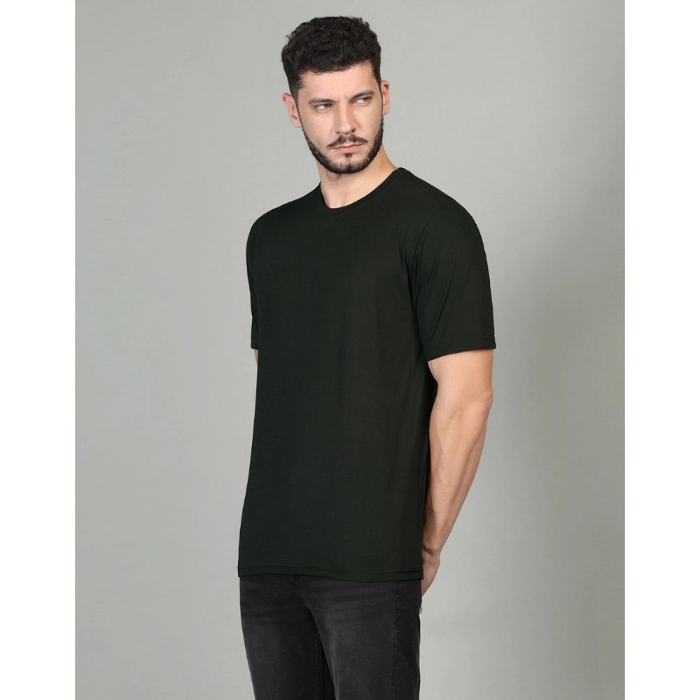 Amfyn Men's Casual Half Sleeve Solid Cotton Blended Round Neck T-shirt (Green)