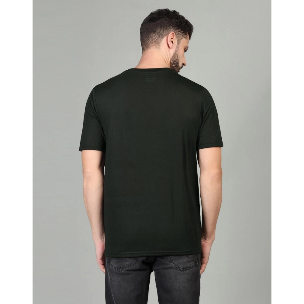 Amfyn Men's Casual Half Sleeve Solid Cotton Blended Round Neck T-shirt (Green)