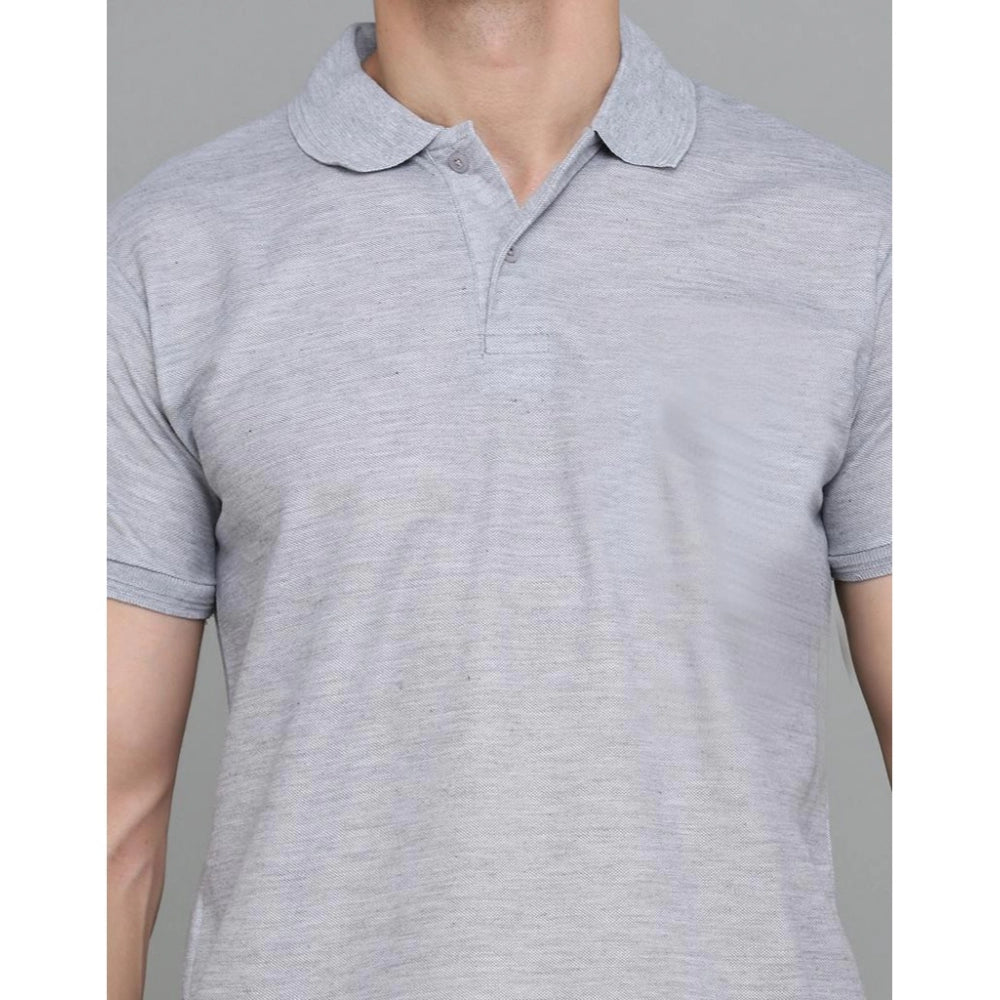 Amfyn Men's Casual Half Sleeve Solid Cotton Blended Polo Neck T-shirt (Grey)