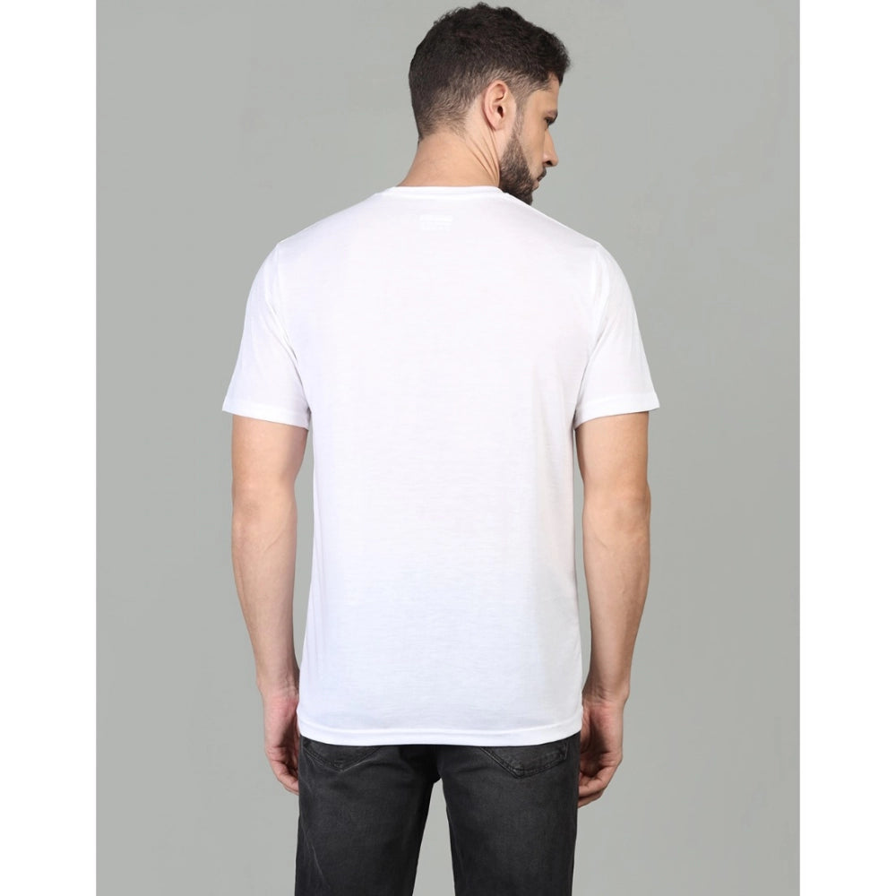 Amfyn Men's Casual Half Sleeve Solid Cotton Blended Round Neck T-shirt (White)