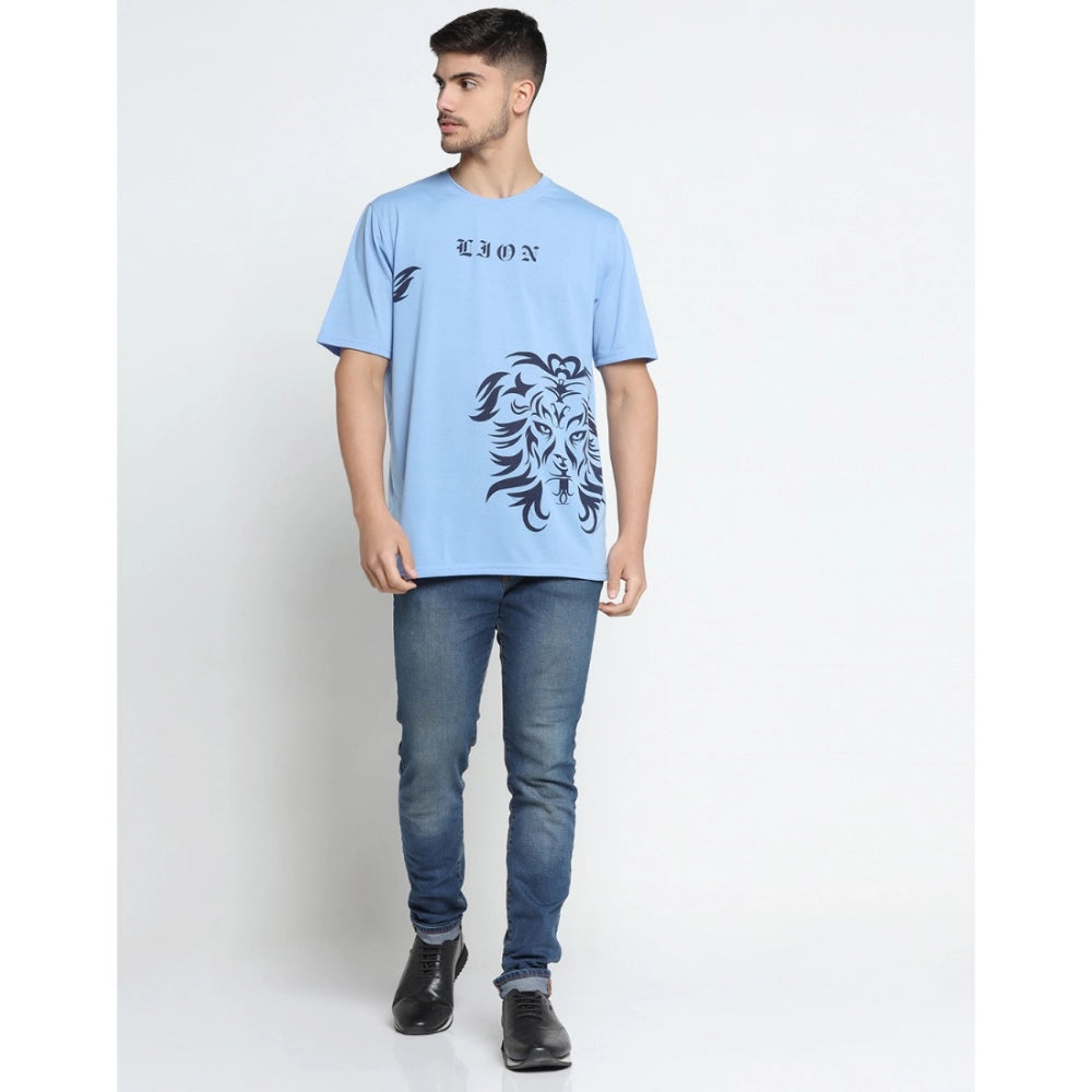 Amfyn Men's Casual Half Sleeve Printed Cotton Blended Round Neck T-shirt (Sky)