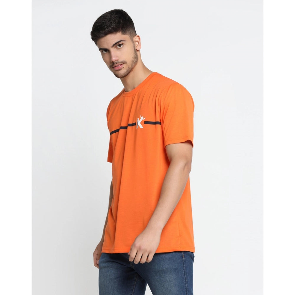 Amfyn Men's Casual Half Sleeve Printed Cotton Blended Round Neck T-shirt (Orange)