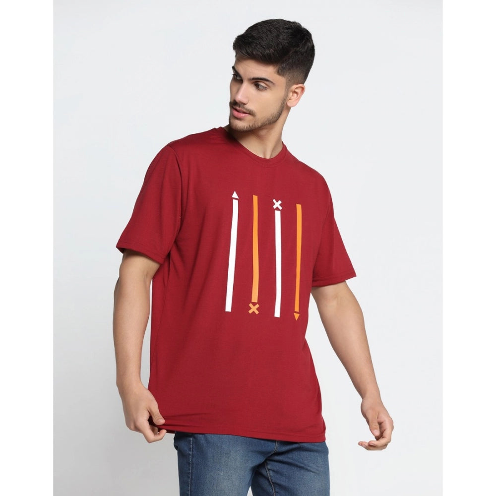 Amfyn Men's Casual Half Sleeve Printed Cotton Blended Round Neck T-shirt (Maroon)