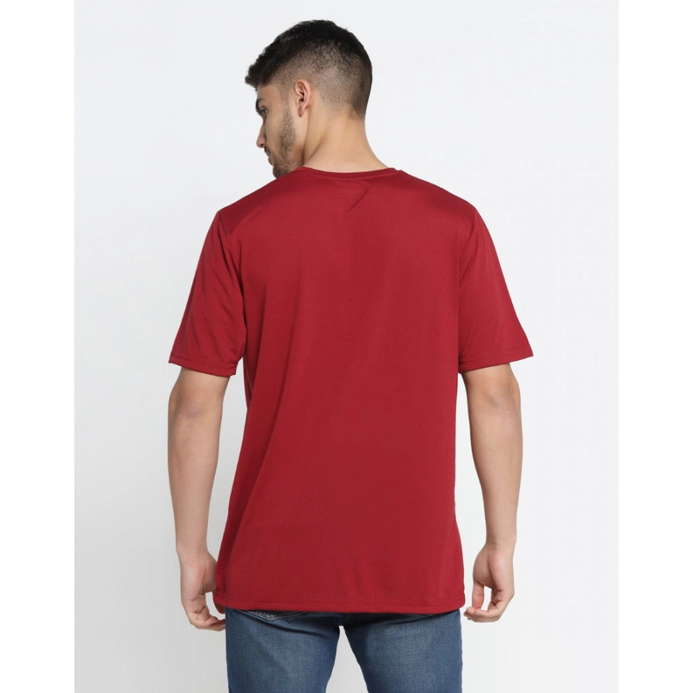 Amfyn Men's Casual Half Sleeve Printed Cotton Blended Round Neck T-shirt (Maroon)