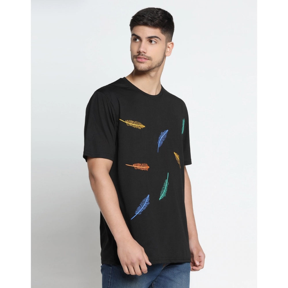 Amfyn Men's Casual Half Sleeve Printed Cotton Blended Round Neck T-shirt (Black)