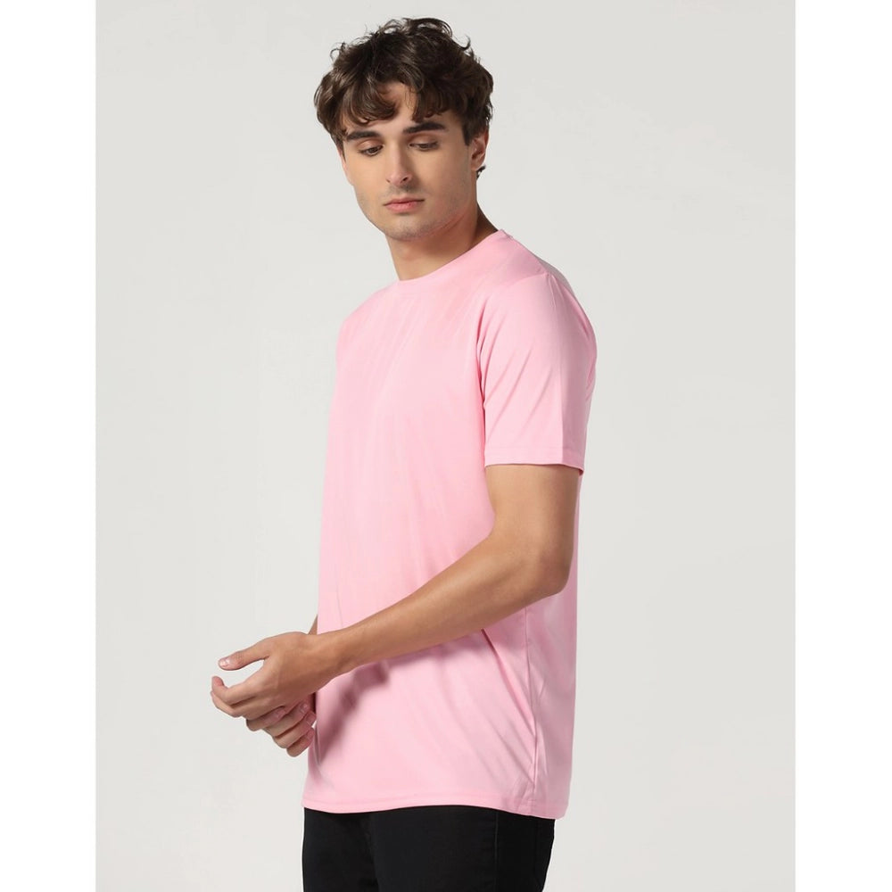 Amfyn Men's Casual Half Sleeve Solid Polyester Round Neck T-shirt (Pink)