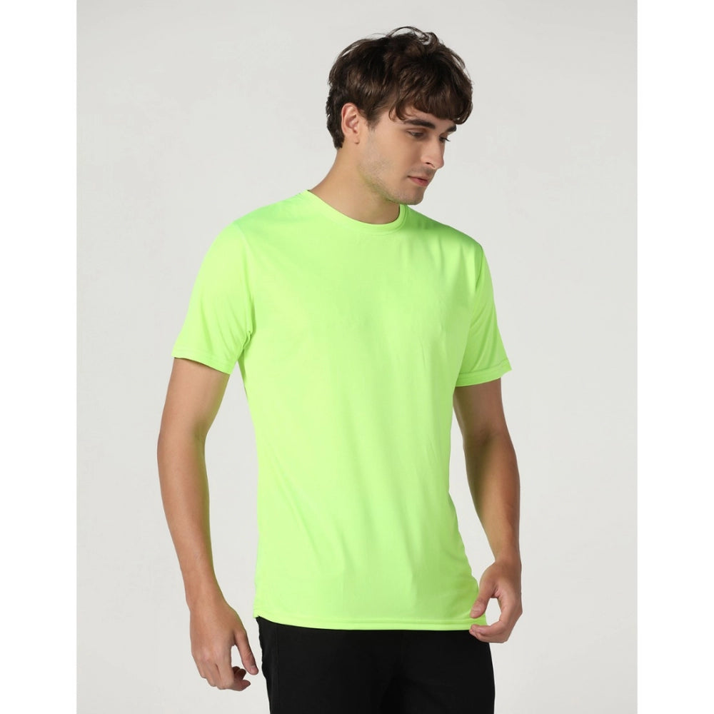 Amfyn Men's Casual Half Sleeve Solid Polyester Round Neck T-shirt (Neon)
