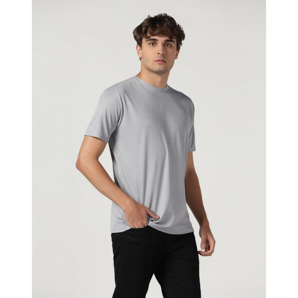 Amfyn Men's Casual Half Sleeve Solid Polyester Round Neck T-shirt (Lgrey)