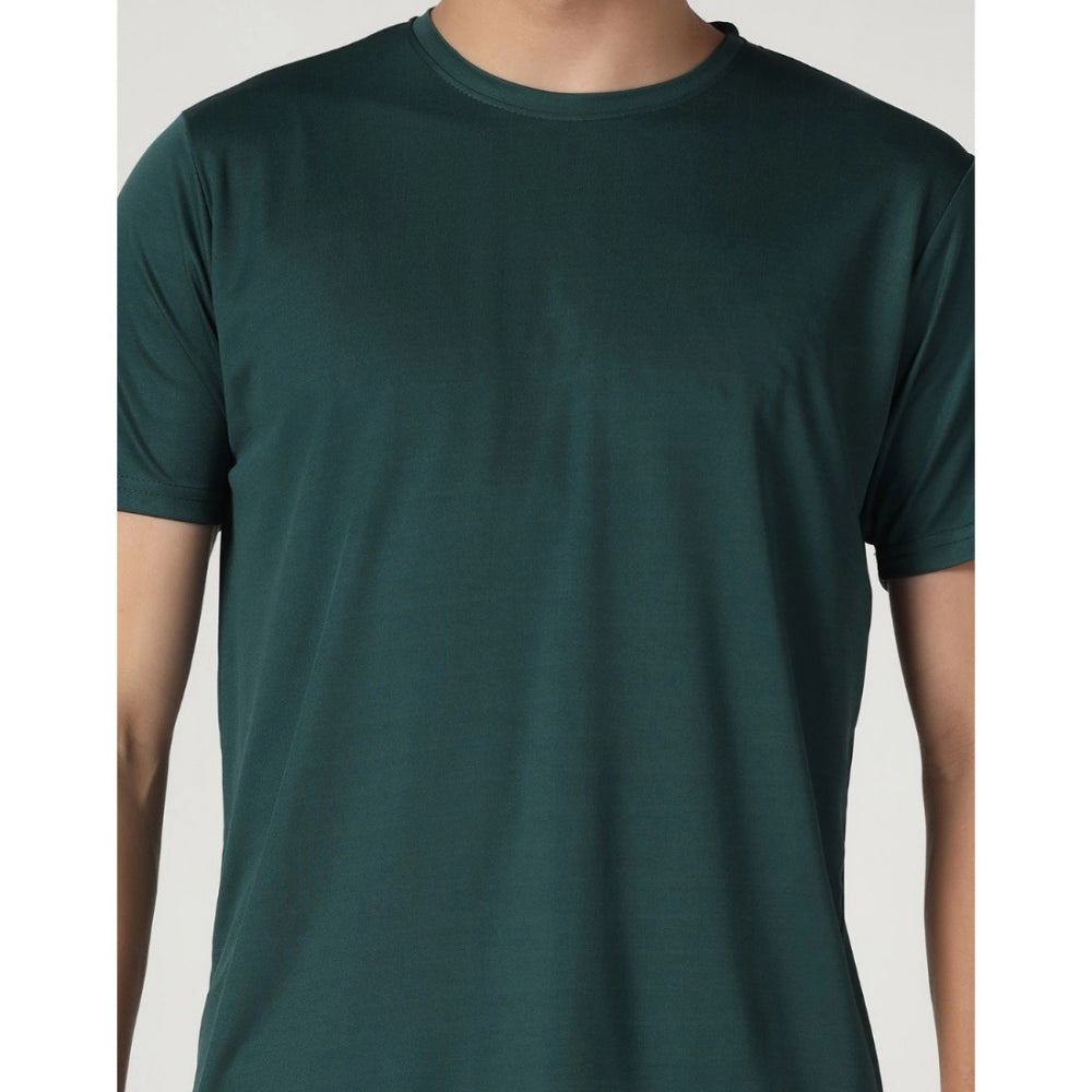 Amfyn Men's Casual Half Sleeve Solid Polyester Round Neck T-shirt (Green)