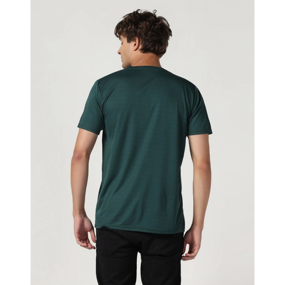 Amfyn Men's Casual Half Sleeve Solid Polyester Round Neck T-shirt (Green)
