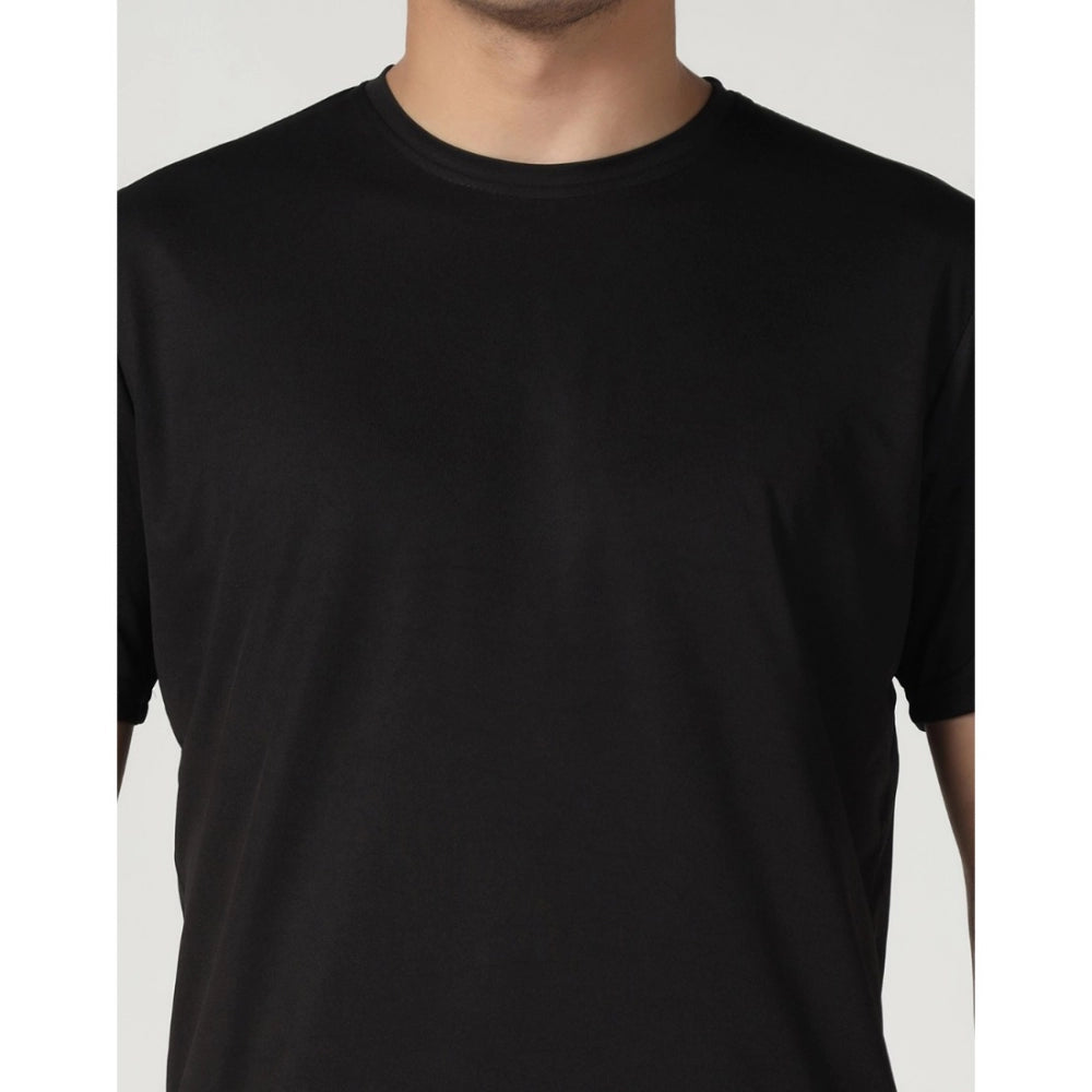 Amfyn Men's Casual Half Sleeve Solid Polyester Round Neck T-shirt (Black)