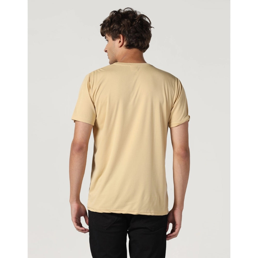 Amfyn Men's Casual Half Sleeve Solid Polyester Round Neck T-shirt (Beige)