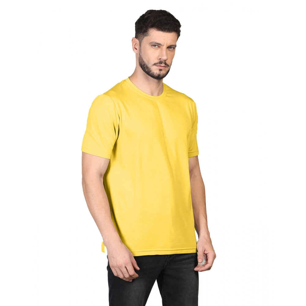 Amfyn Men's Casual Half Sleeve Solid Cotton Blended Round Neck T-shirt (Yellow)