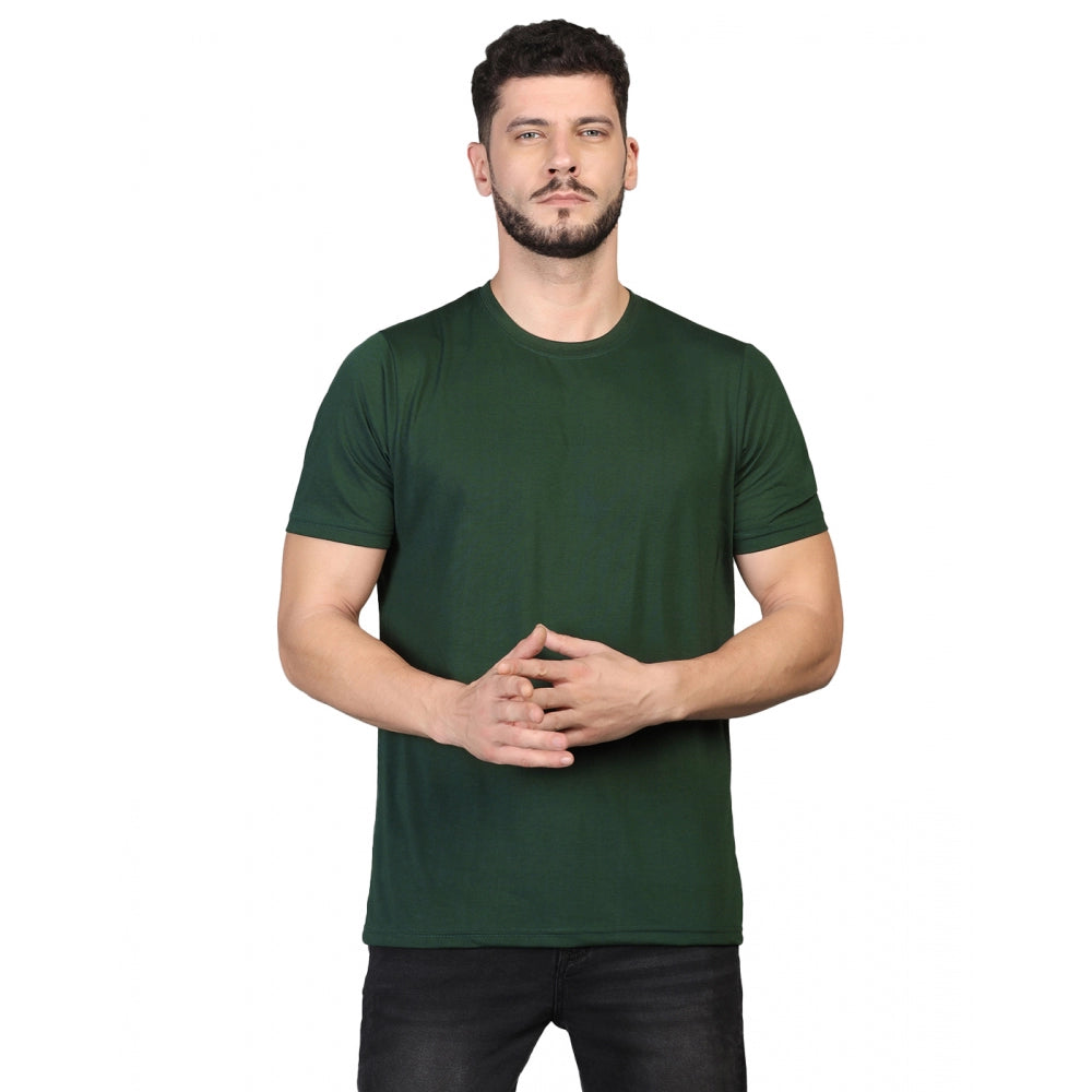 Amfyn Men's Casual Half Sleeve Solid Cotton Blended Round Neck T-shirt (B.Green)