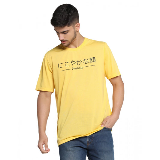 Amfyn Men's Casual Half Sleeve Printed Cotton Blended Round Neck T-shirt (Yellow)