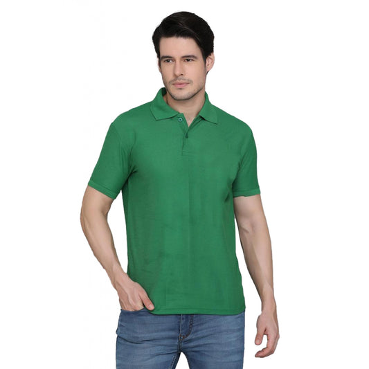 Amfyn Men's Casual Half Sleeve Solid Cotton Blended Polo Neck T-shirt (Green)