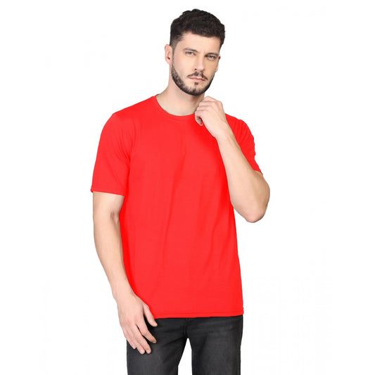 Amfyn Men's Casual Half Sleeve Solid Cotton Blended Round Neck T-shirt (Red)