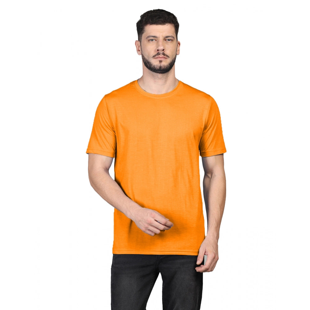 Amfyn Men's Casual Half Sleeve Solid Cotton Blended Round Neck T-shirt (Orange)