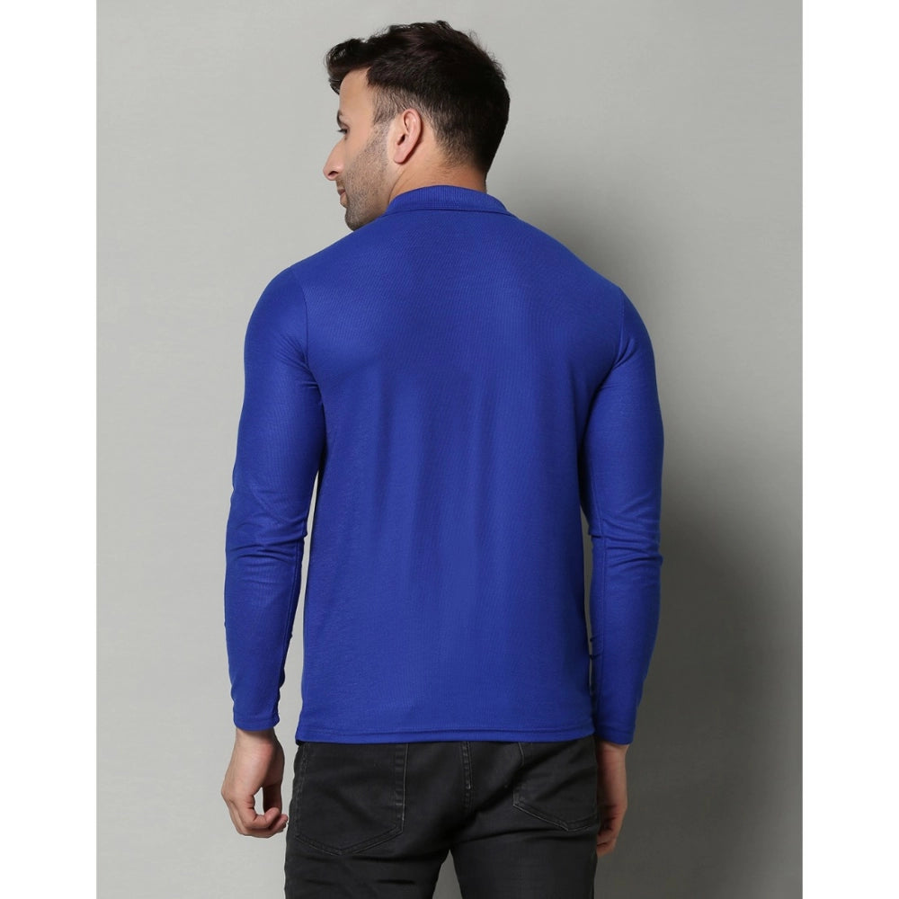 Amfyn Men's Casual Full Sleeve Solid Cotton Blended Polo Neck T-shirt (Royal)