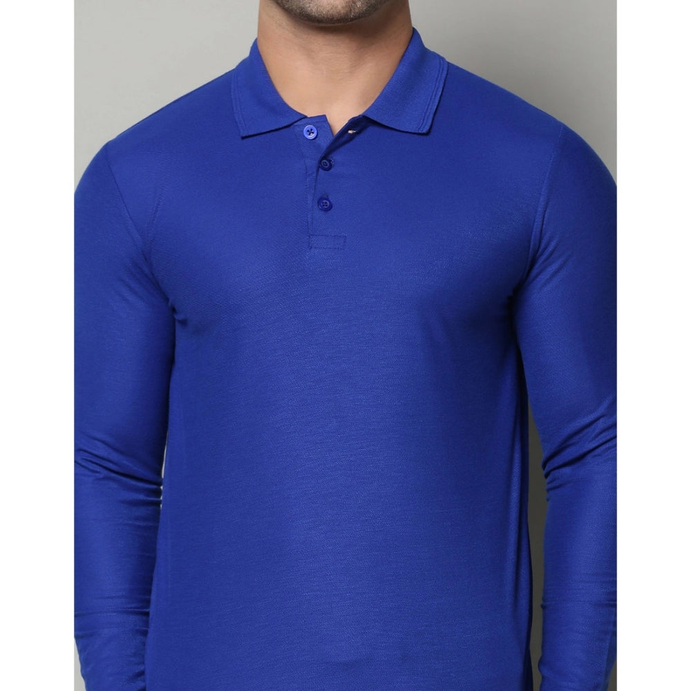 Amfyn Men's Casual Full Sleeve Solid Cotton Blended Polo Neck T-shirt (Royal)