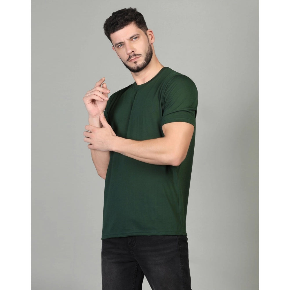 Amfyn Men's Casual Half Sleeve Solid Cotton Blended Round Neck T-shirt (B.Green)