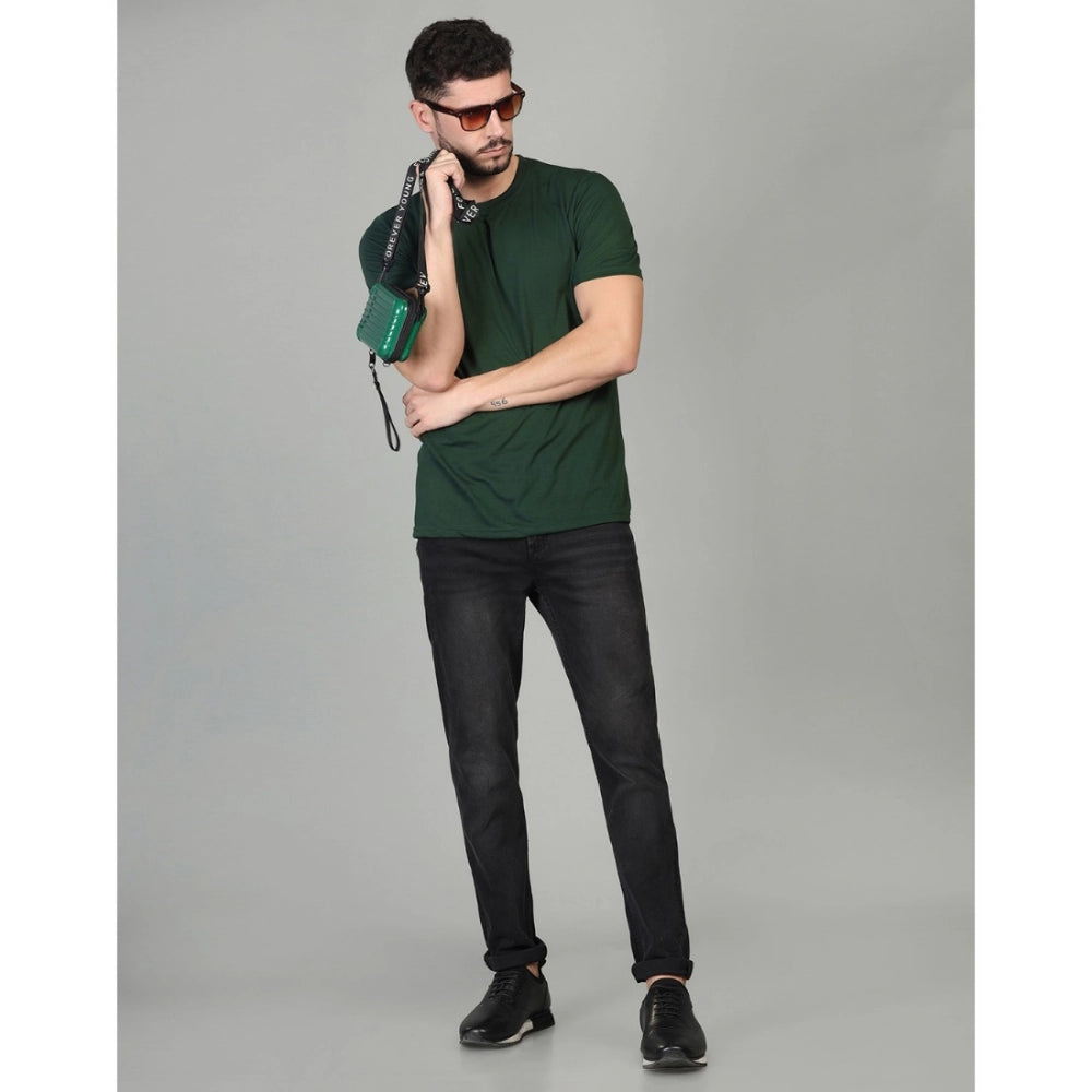 Amfyn Men's Casual Half Sleeve Solid Cotton Blended Round Neck T-shirt (B.Green)