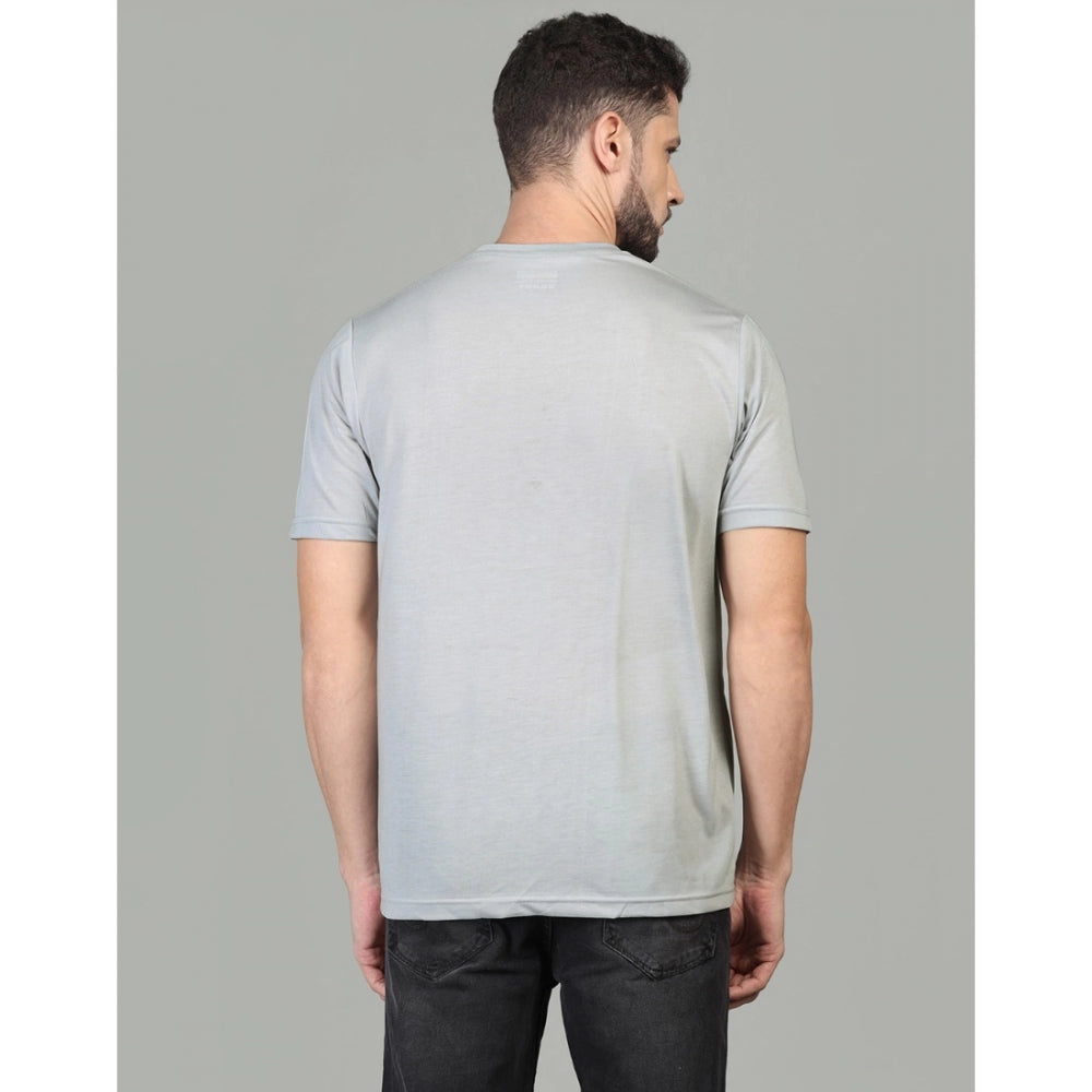 Amfyn Men's Casual Half Sleeve Solid Cotton Blended Round Neck T-shirt (Grey)