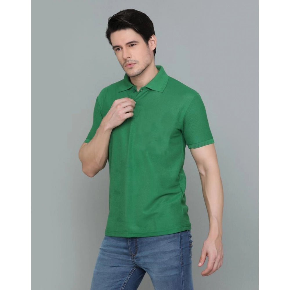 Amfyn Men's Casual Half Sleeve Solid Cotton Blended Polo Neck T-shirt (Green)