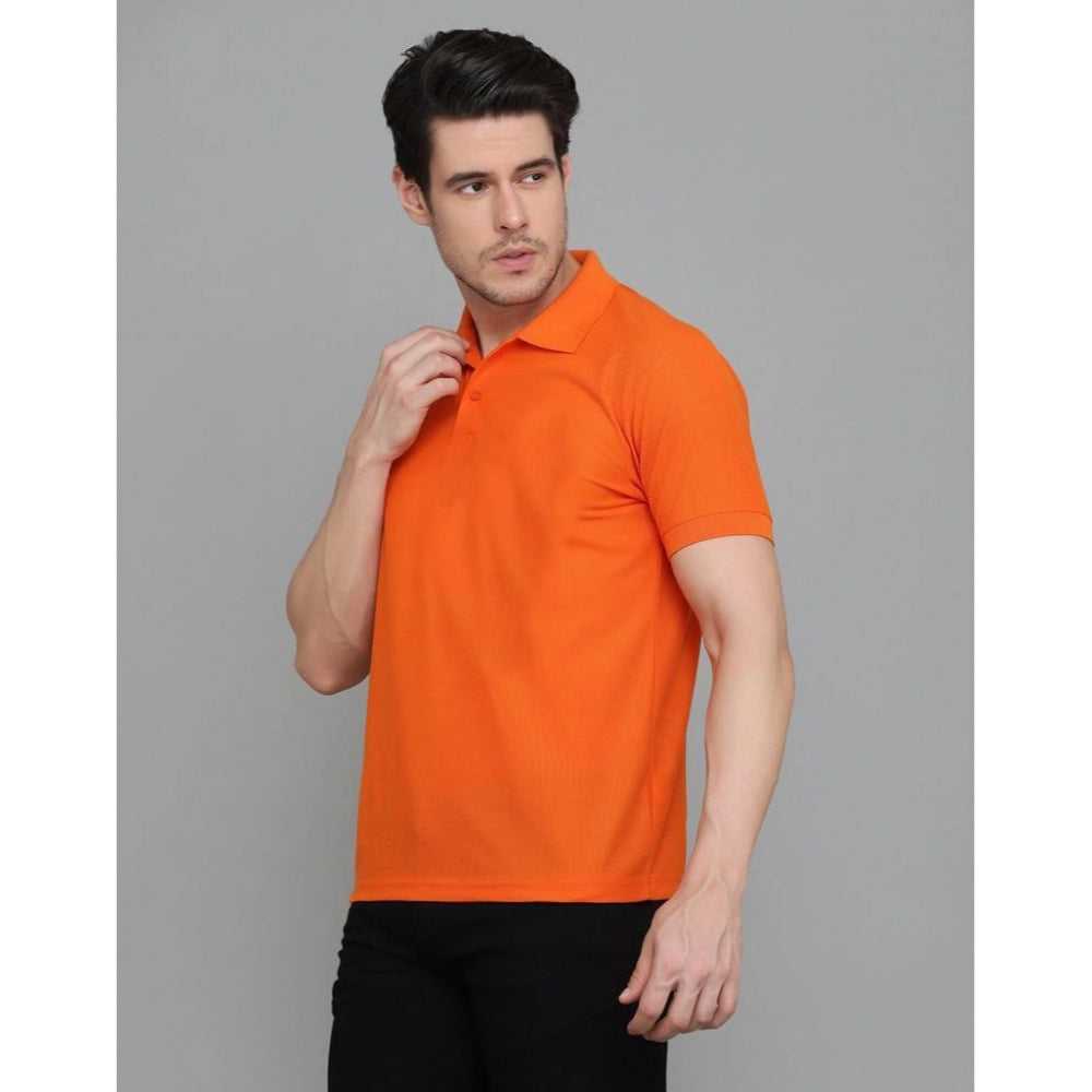 Amfyn Men's Casual Half Sleeve Solid Cotton Blended Polo Neck T-shirt (Orange)