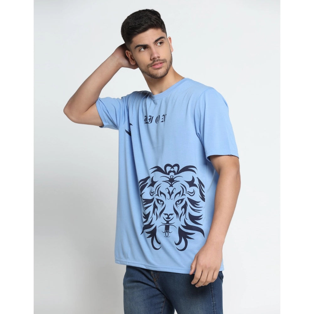 Amfyn Men's Casual Half Sleeve Printed Cotton Blended Round Neck T-shirt (Sky)