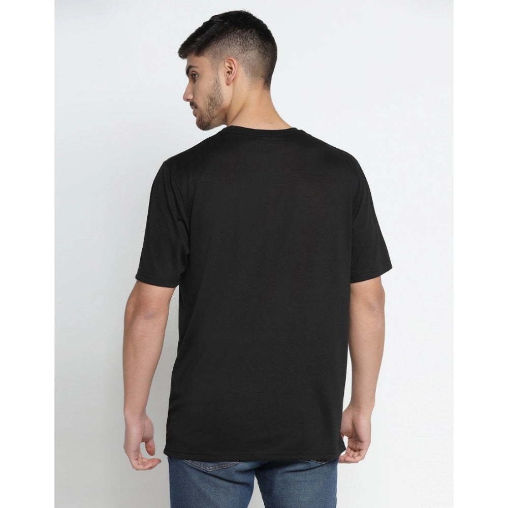 Amfyn Men's Casual Half Sleeve Printed Cotton Blended Round Neck T-shirt (Black)