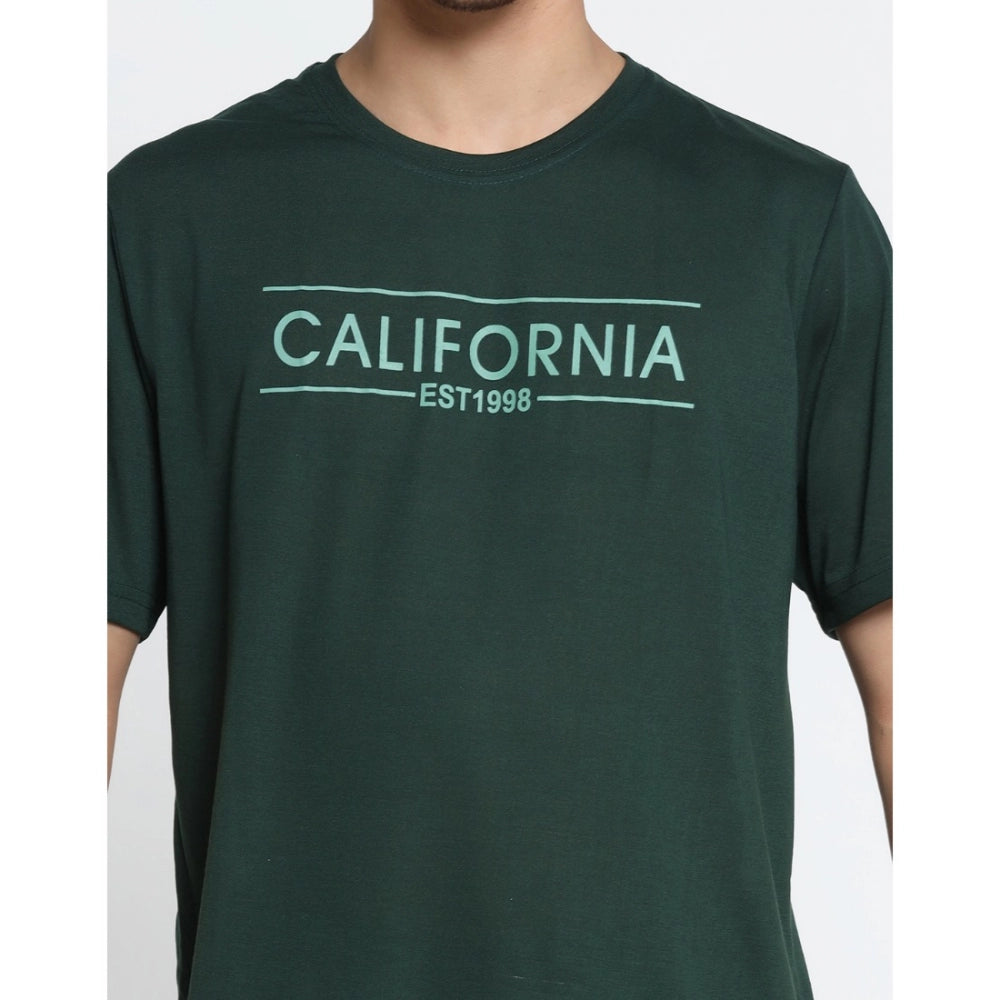 Amfyn Men's Casual Half Sleeve Printed Cotton Blended Round Neck T-shirt (B.Green)